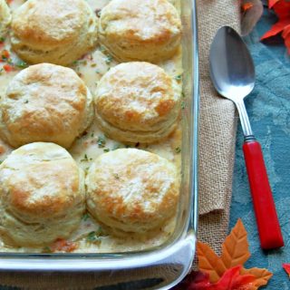 Turkey-and-Biscuit-Casserole is a delicious dish that makes great use of leftover turkey or chicken. The creamy casserole features an easy homemade sauce that is studded with vegetables and topped with golden, buttery biscuits.