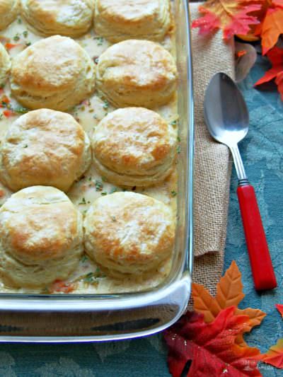 Turkey and Biscuit Casserole is perfect for leftover turkey (or chicken)!