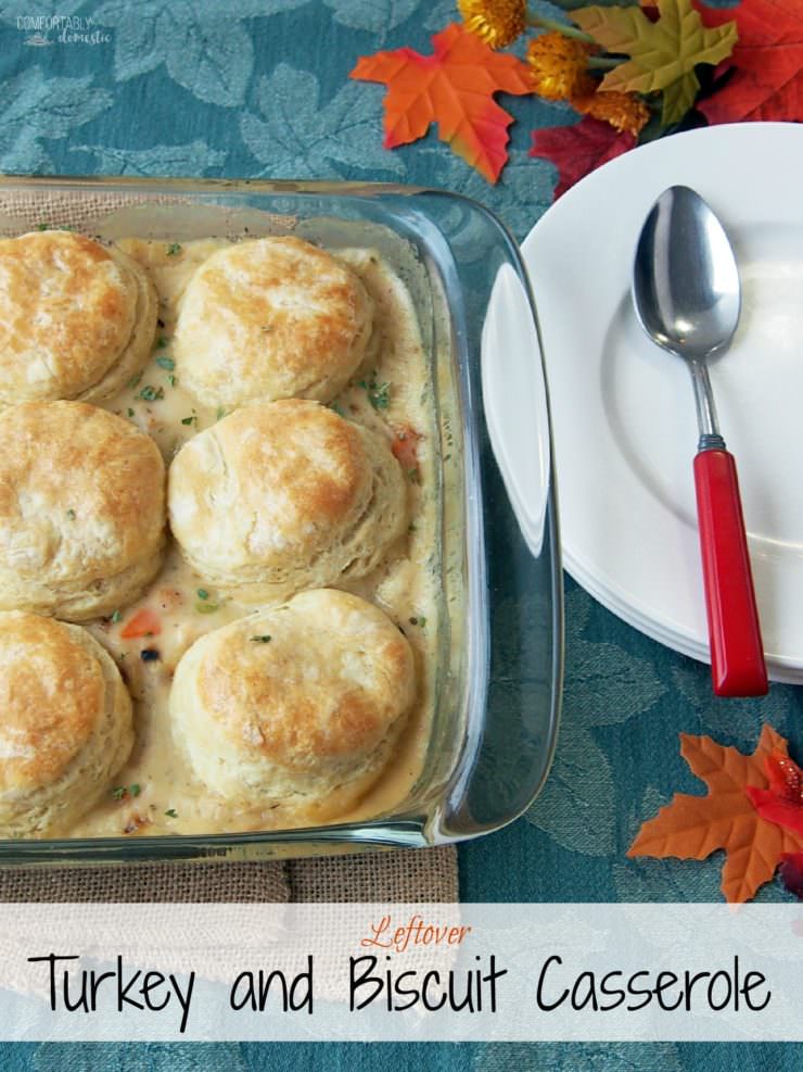 Turkey-Biscuit-Casserole is a delicious dish that makes great use of leftover turkey or chicken. The creamy casserole features an easy homemade sauce that is studded with vegetables and topped with golden, buttery biscuits.