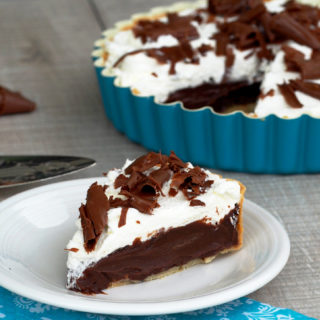 Chocolate-Cream-French-Silk-Pie is a silky, smooth and creamy chocolate pie topped with lightly sweetened whipped cream and glorious milk chocolate shavings.