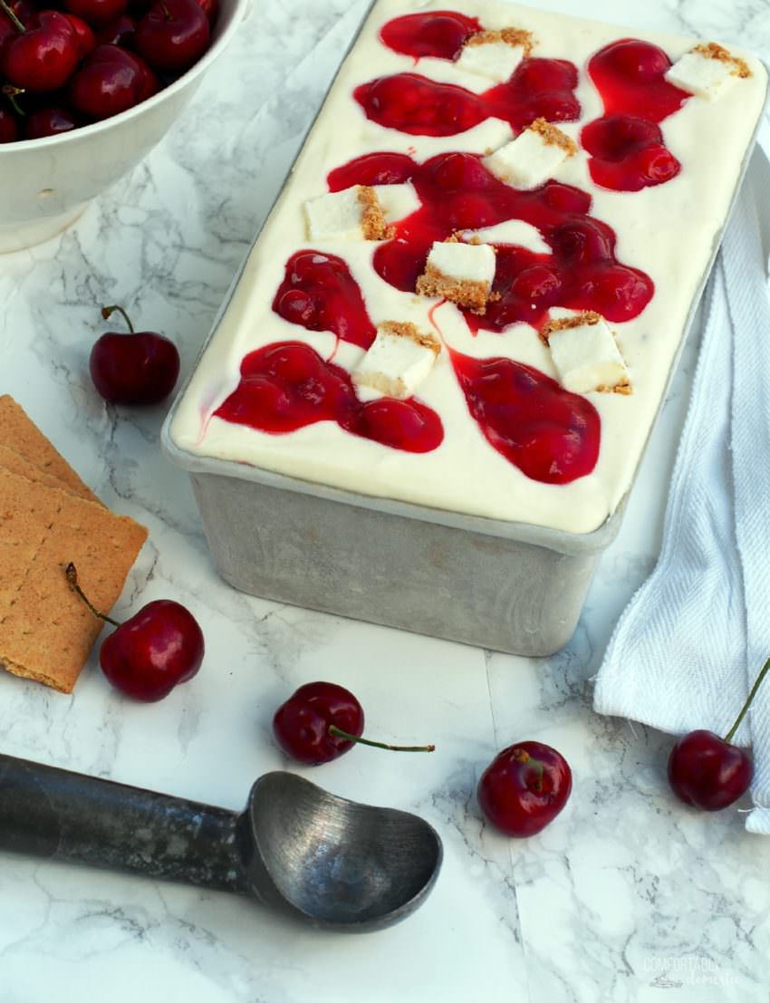 No Churn Cherry Cheesecake Ice Cream - Comfortably Domestic