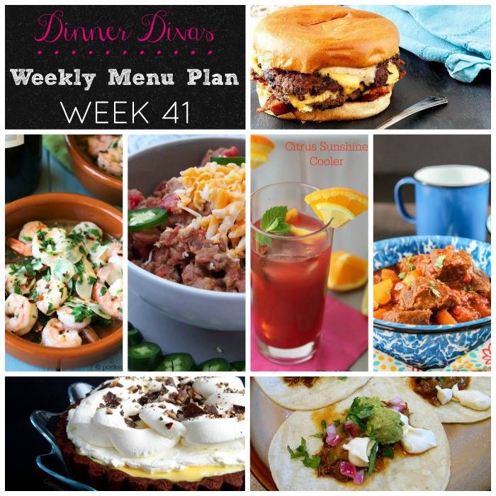 Weekly-Menu-Plan Week 41 is all about favorites like chili, schmancy tacos, beef stew, FABULOUS cheeseburgers, and shrimp pasta! Can I get a Yum-Amen?!