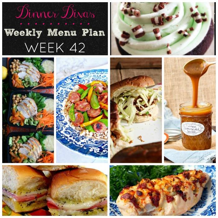 Weekly-Menu-Plan-Week-42 is loaded with a variety easy dinners and meal prep options to keep you going all week long. Don't miss the weekend desserts to celebrate making it through another week of eating well at home. 