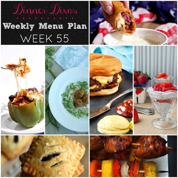 Weekly-Menu-Plan-Week-55 is inspired by flavors from around the globe with Italian, Asian, and American fusion flavors making this one tasty week of dinners!