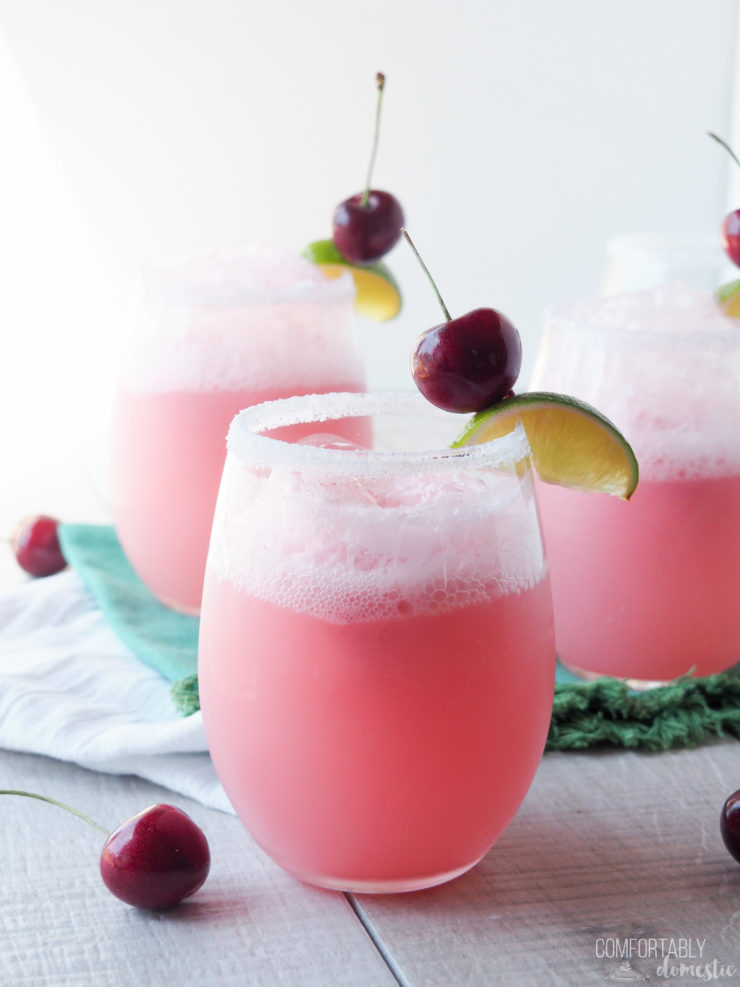 Cherry-Lime-Bellini is a fresh, fruity, and bubbly thirst quenching dessert. The recipe easily scales up to serve many, with both adult and kid friendly versions so that everyone can enjoy this sweet-crisp, summery sipper.