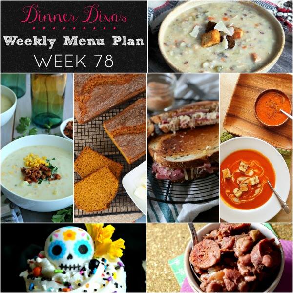 Weekly Menu Plan 78 is all about fall comfort with warm soups, easy slow cooker dinners, chocolate cupcakes, and the best pumpkin bread around!