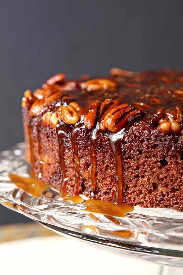 close-up-of-pumpkin-upsidedown-cake-with-caramel-dripping-down-edges