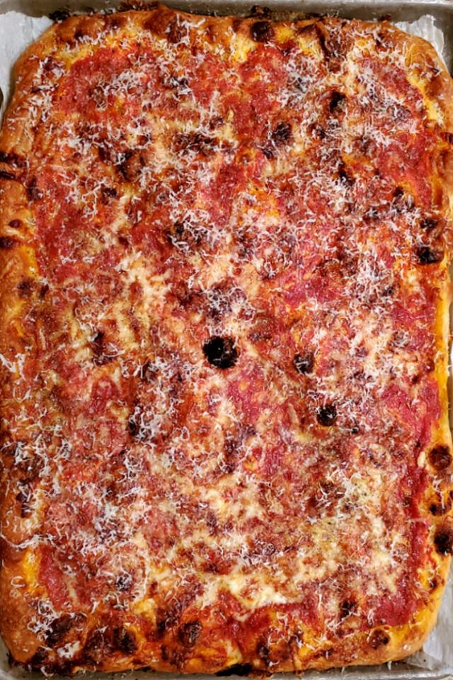 Close up of Three Cheese Lasagna Pizza.