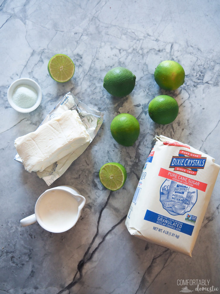 Simply limes, cream cheese, milk and sugar make the filling for the cheesecake.